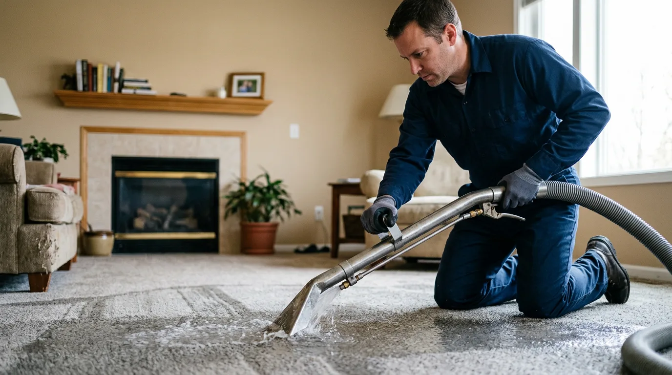 Water damage restoration technician working near Wayland, MI